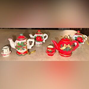 Teapot Pouring Into‎ Teacup Ornaments (lot Of 4) Resin Like Material Rare!